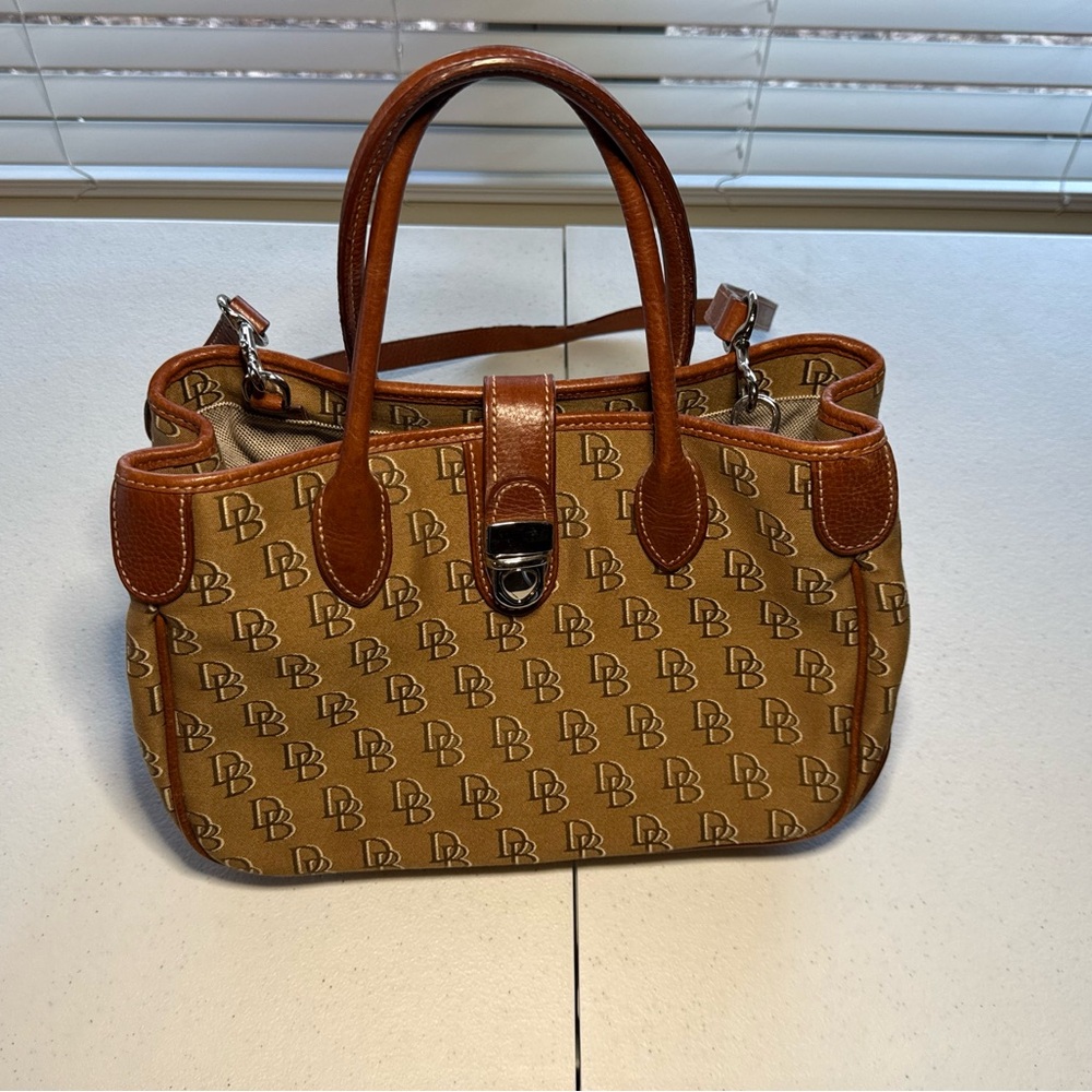 Dooney and Bourke Signature Tan Canvas and Brown Leather Shoulder Bag & Wallet